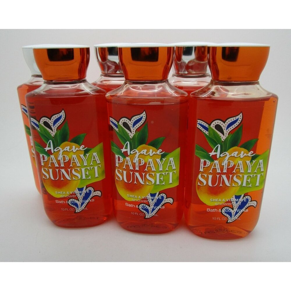 BATH & BODY WORKS Shower Gel AGAVE PAPAYA SUNSET 10 oz ea - Lot of 6